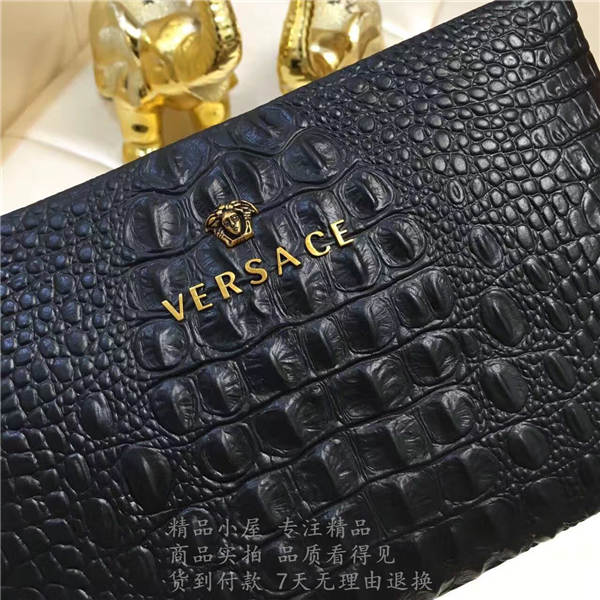 versace高仿包包 4021-2 男士黑色鳄鱼纹手包  