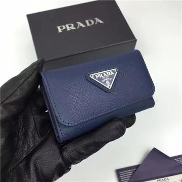 顶级精仿普拉达prada钥匙包 1M0224 宝蓝色经典十字纹普拉达钥匙包