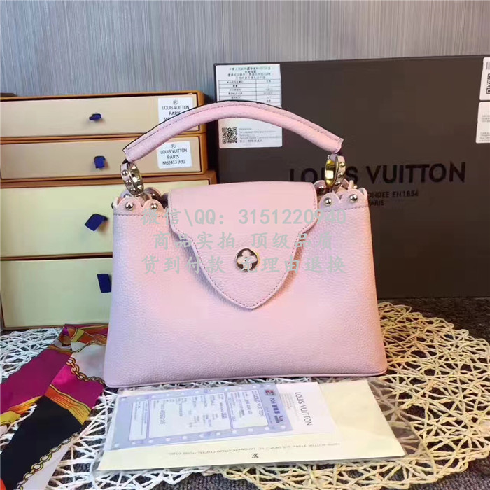 顶级高仿LV手提包 高仿奢侈品 M54419 粉色CapucinesBB手袋高仿包包