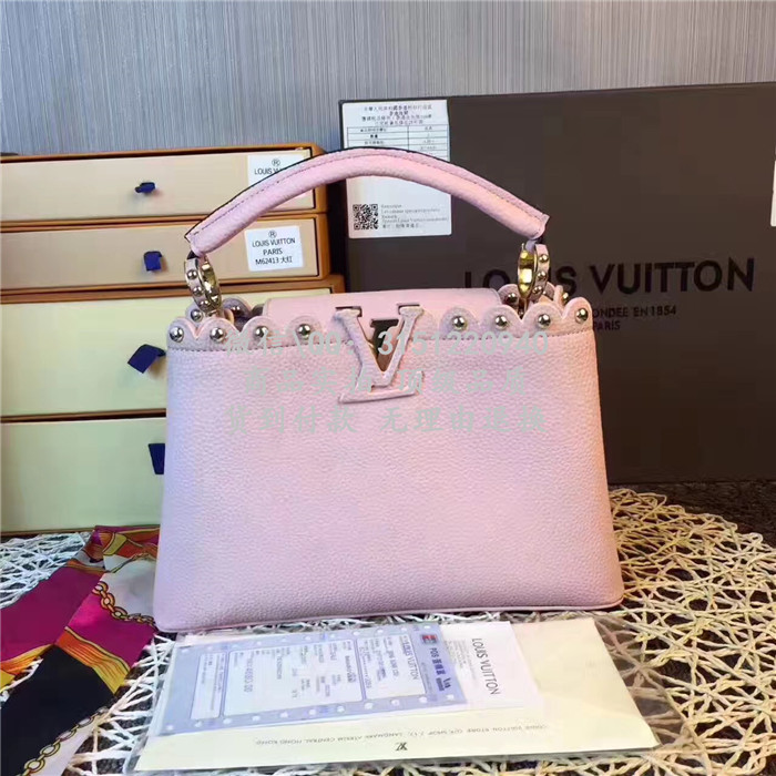 顶级高仿LV手提包 高仿奢侈品 M54419 粉色CapucinesBB手袋高仿包包