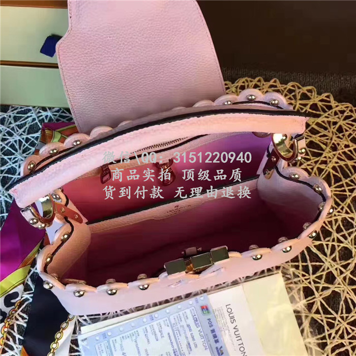 顶级高仿LV手提包 高仿奢侈品 M54419 粉色CapucinesBB手袋高仿包包