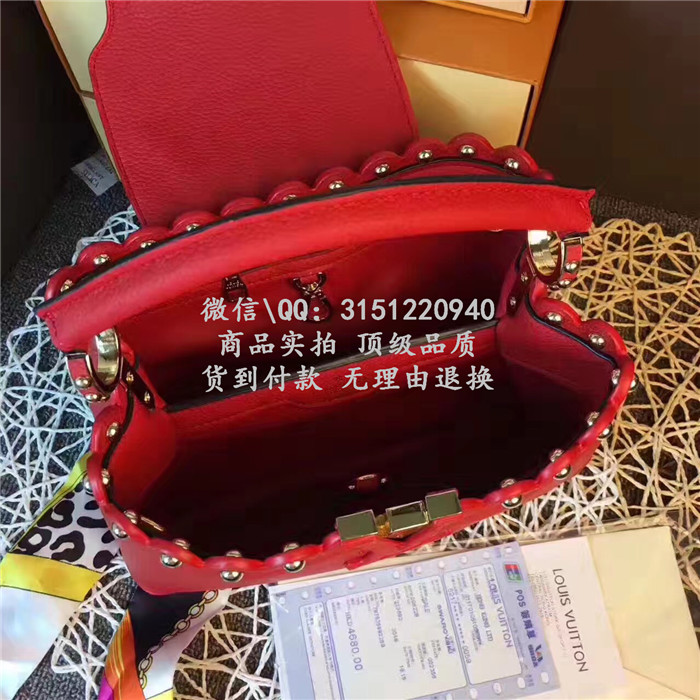 顶级高仿LV手提包 高仿奢侈品 M54419 大红色CapucinesBB手袋高仿包包