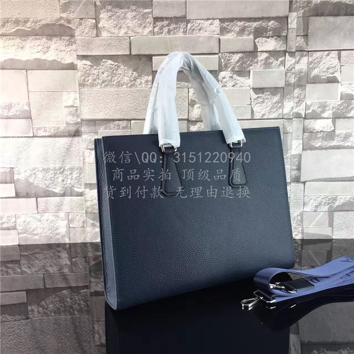 高仿prada普拉达手提包 高仿奢侈品 2VG011_2F 蓝色荔枝纹公文包高仿包包