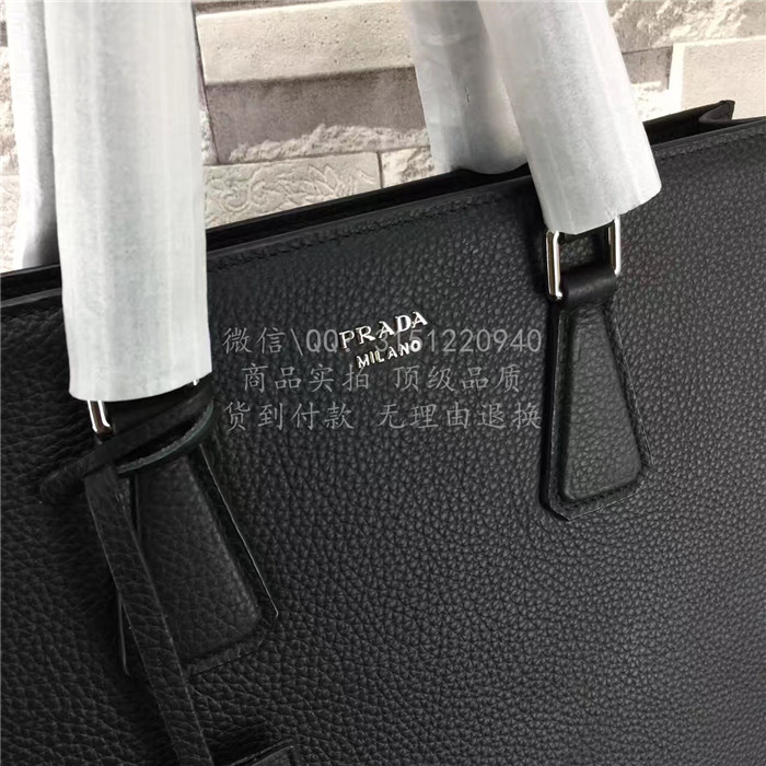 高仿prada普拉达手提包 高仿奢侈品 2VG011_2F 黑色荔枝纹公文包高仿包包