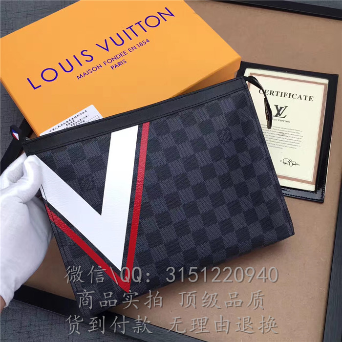 顶级高仿奢侈品LV手包 N64023 黄条PochetteVoyage中号手袋高仿包包