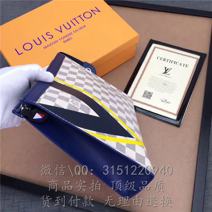 顶级高仿奢侈品LV手包 N60049  白格黄条PochetteVoyage中号手袋高仿包包