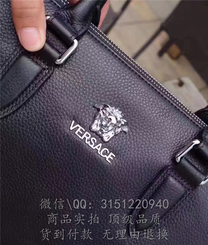 顶级精仿 Versace范思哲单肩包 0103-1 黑色全皮荔枝纹男士公文包