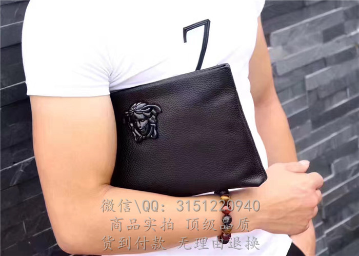 顶级精仿 Versace范思哲手包 99011 黑色美人头黑色荔枝纹男士手拿包