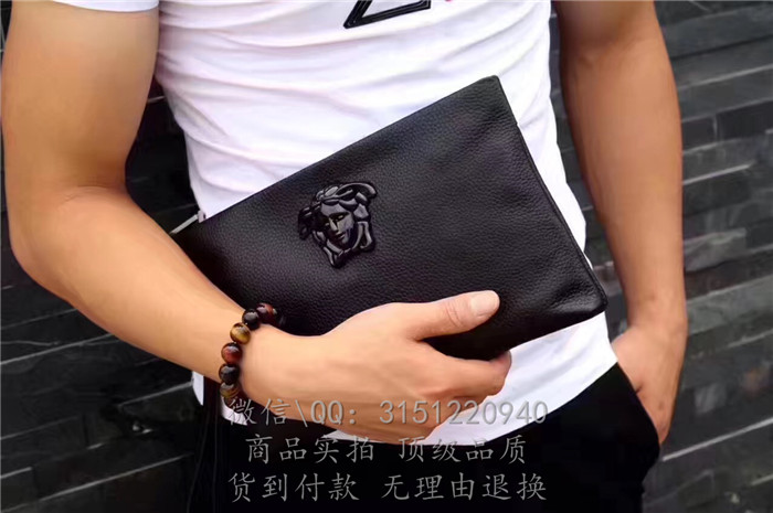 顶级精仿 Versace范思哲手包 99011 黑色美人头黑色荔枝纹男士手拿包