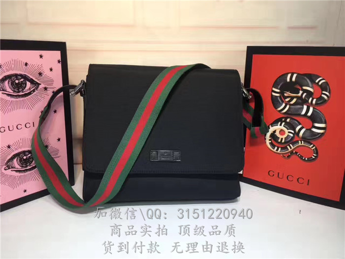 gucci古驰 337074黑色 黑色科技帆布邮差包