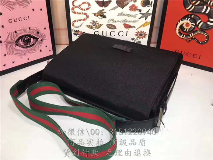 gucci古驰 337074黑色 黑色科技帆布邮差包