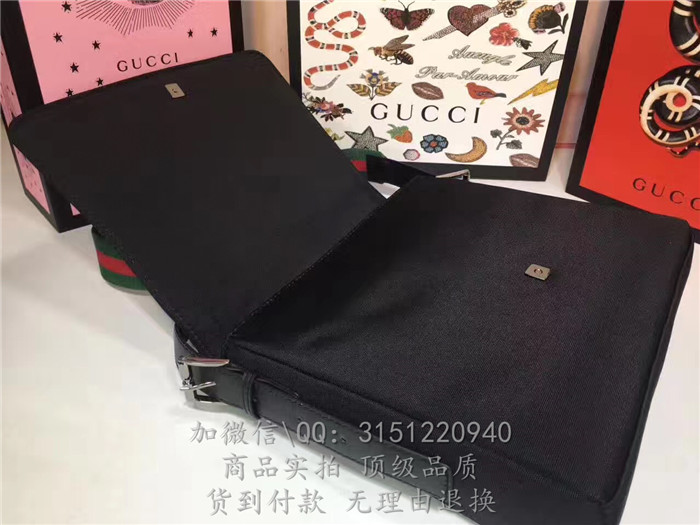 gucci古驰 337074黑色 黑色科技帆布邮差包