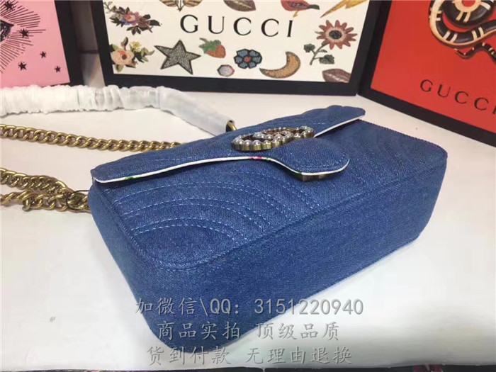 gucci古驰 446744蓝色 GGMarmont绗缝牛仔布迷你手袋