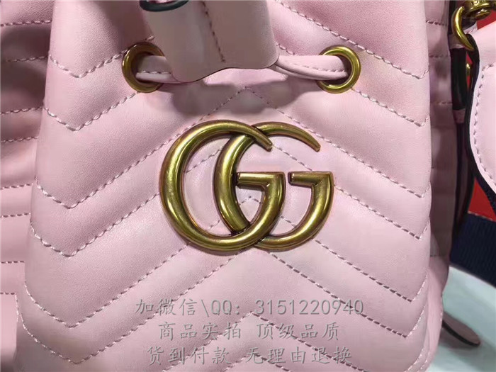 gucci古驰 476674裸粉 GGMarmont绗缝真皮水桶包