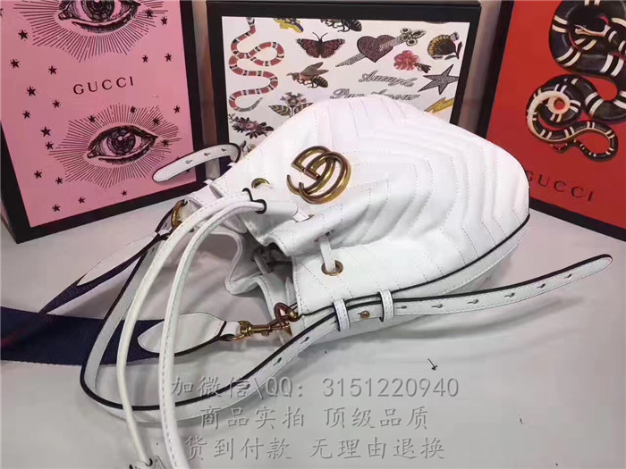 gucci古驰 476674乳白 GGMarmont绗缝真皮水桶包