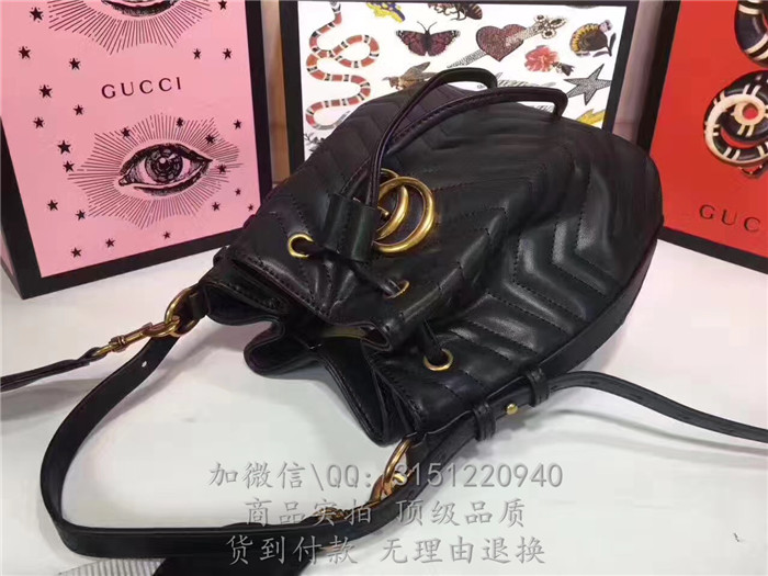 gucci古驰 476674黑色 GGMarmont绗缝真皮水桶包