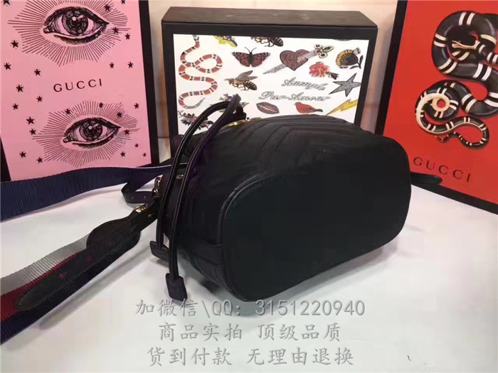 gucci古驰 476674黑色 GGMarmont绗缝真皮水桶包