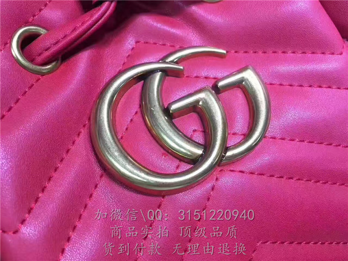 gucci古驰 476674枣红 GGMarmont绗缝真皮水桶包