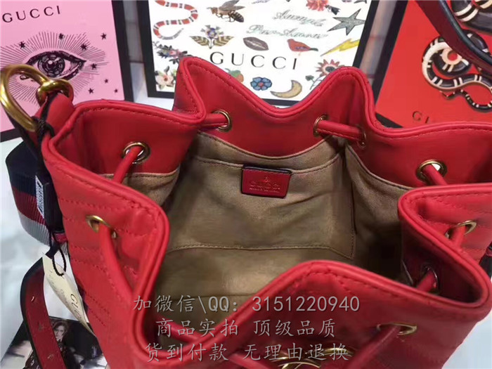 gucci古驰 476674枣红 GGMarmont绗缝真皮水桶包