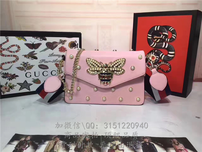 gucci古驰 453778浅粉 Broadway真皮手拿包