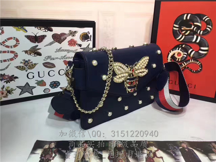 gucci古驰 453778深蓝 Broadway真皮手拿包