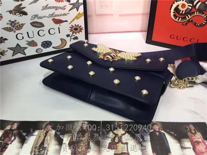 gucci古驰 453778深蓝 Broadway真皮手拿包