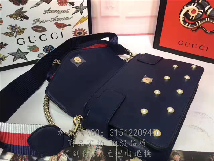 gucci古驰 453778深蓝 Broadway真皮手拿包