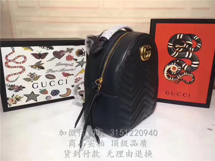 gucci古驰 476671黑色 GGMarmont绗缝真皮背包