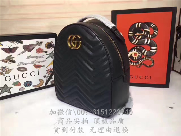 gucci古驰 476671黑色 GGMarmont绗缝真皮背包