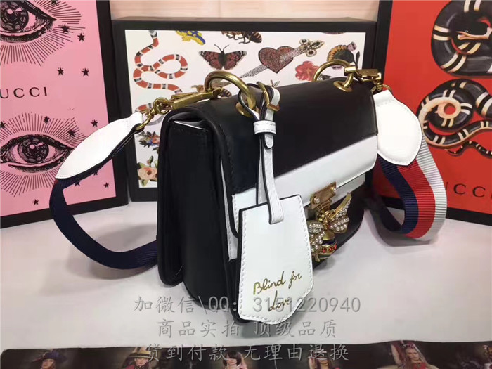 gucci古驰 476542黑白 QueenMargaret真皮手袋