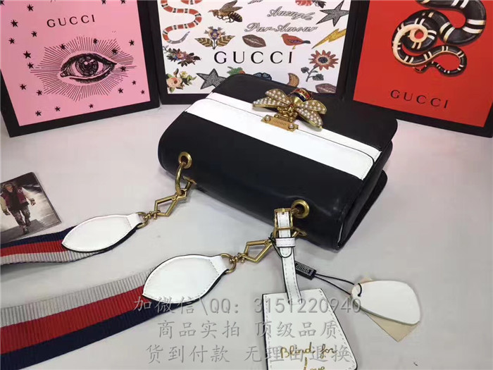 gucci古驰 476542黑白 QueenMargaret真皮手袋