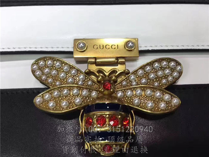 gucci古驰 476542黑白 QueenMargaret真皮手袋