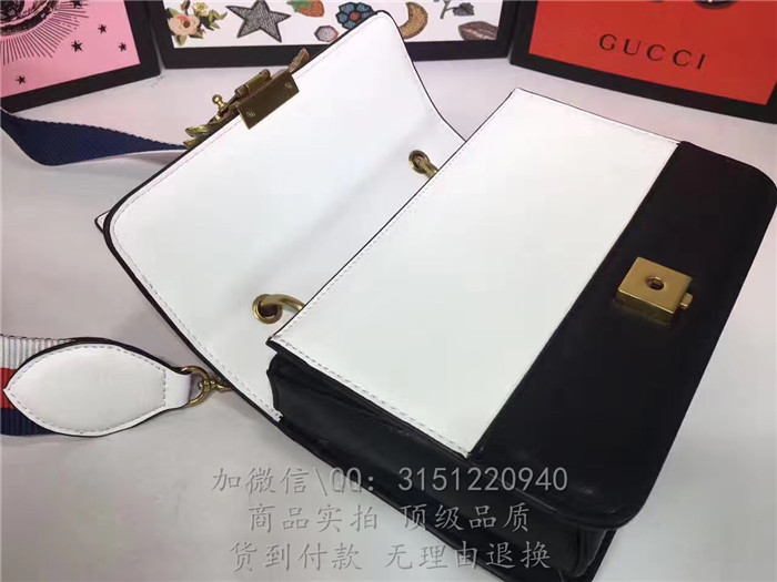 gucci古驰 476542黑白 QueenMargaret真皮手袋