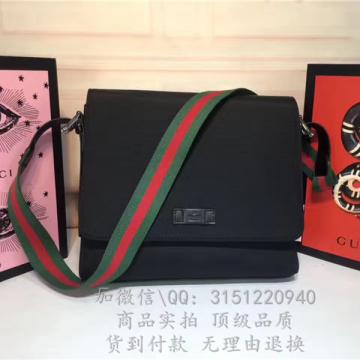 gucci古驰 337074黑色 黑色科技帆布邮差包