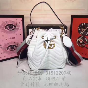 gucci古驰 476674乳白 GGMarmont绗缝真皮水桶包