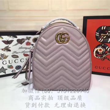 gucci古驰 476671粉灰 GGMarmont绗缝真皮背包