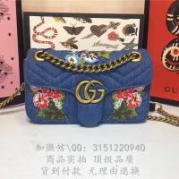 gucci古驰 446744蓝色 刺绣GGMarmont绗缝牛仔布迷你手袋