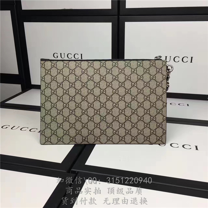 官网新款古驰gucci 473904 蜜蜂印花GG Supreme高级人造帆布手拿包