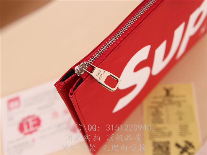 新款LV路易威登 M41501红色 supreme系列POCHETTE JOUR 大号手袋