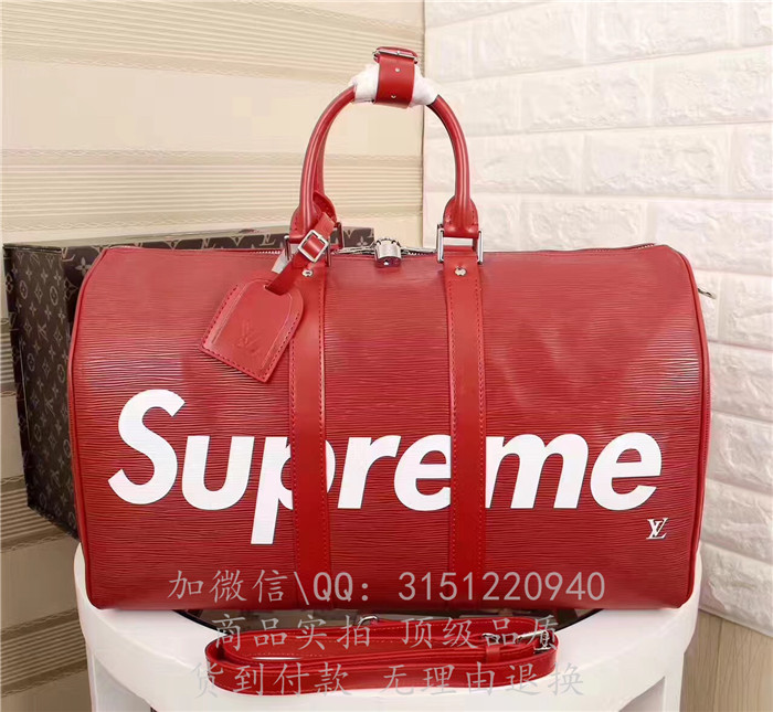 新款LV路易威登 M41418红色 supreme系列KEEPALL 45旅行袋