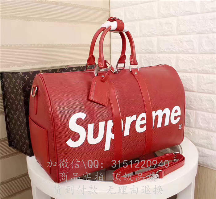 新款LV路易威登 M41418红色 supreme系列KEEPALL 45旅行袋