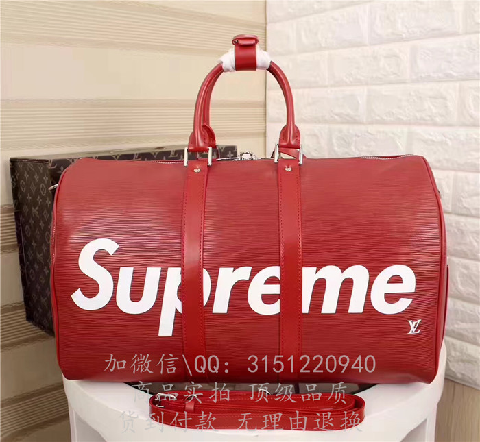 新款LV路易威登 M41418红色 supreme系列KEEPALL 45旅行袋