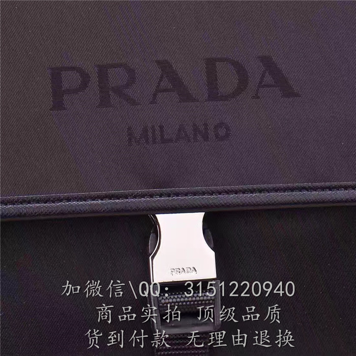 Prada普拉达 2VD951 黑色尼龙帆布翻盖自动扣单肩邮差包