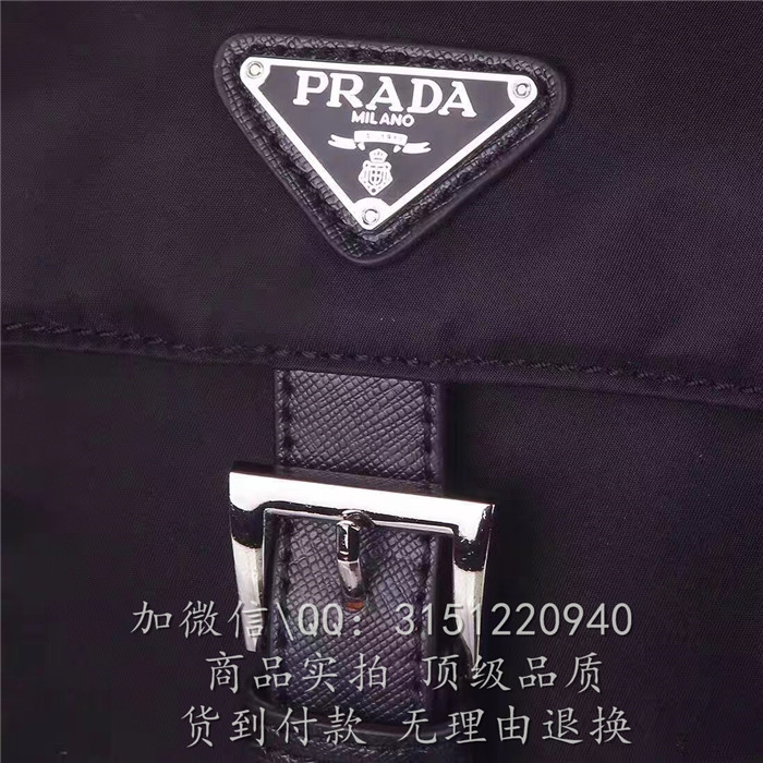 Prada普拉达 2VH269 黑色尼龙帆布翻盖自动扣单肩邮差包