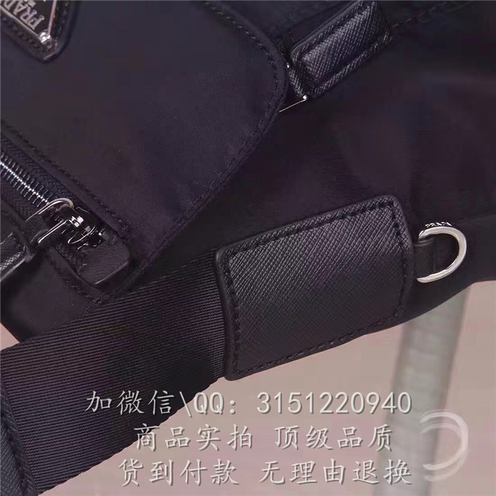 Prada普拉达 2VH269 黑色尼龙帆布翻盖自动扣单肩邮差包