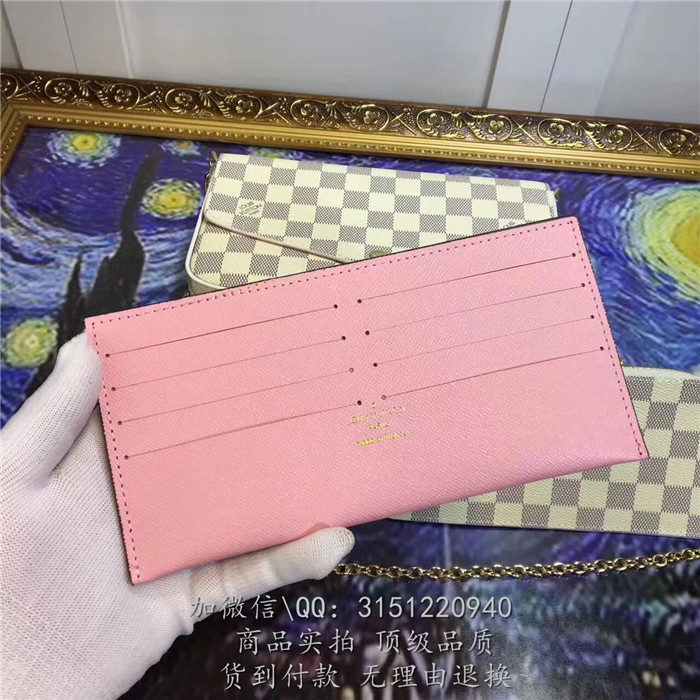 LV链条钱包 N63106 经典白格 POCHETTE FELICIE手袋