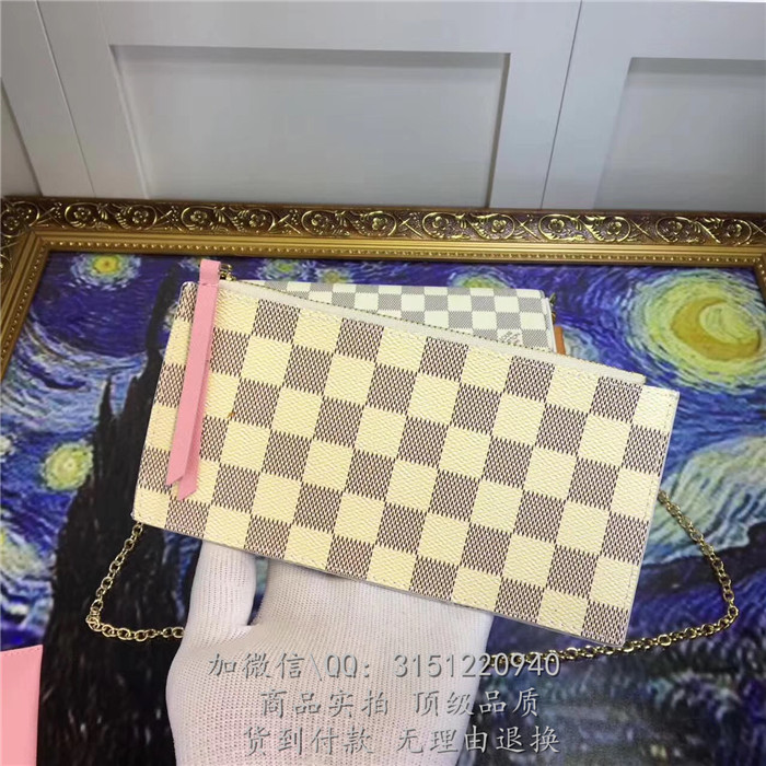 LV链条钱包 N63106 经典白格 POCHETTE FELICIE手袋