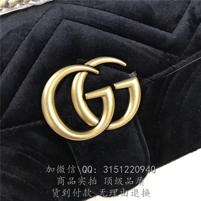 gucci链条包 446744黑色 古驰GG Marmont系列天鹅绒绗缝迷你手袋