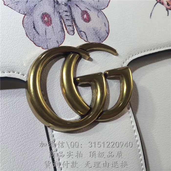 gucci新款链条包 488716米白 古驰GG Marmont系列昆虫丝印真皮手袋