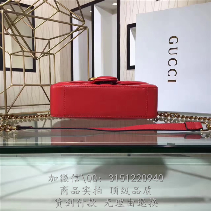 gucci链条包 446744大红 GG Marmont系列绗缝迷你手袋